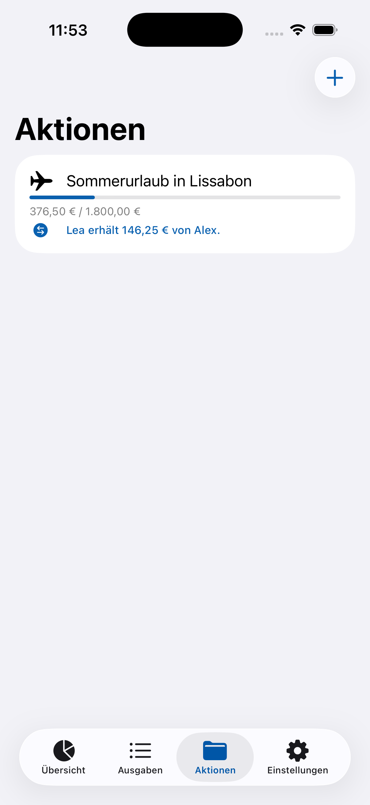 Eine Reiseaktion bündelt Budget, Ausgaben und Ausgleich an einem Ort.
