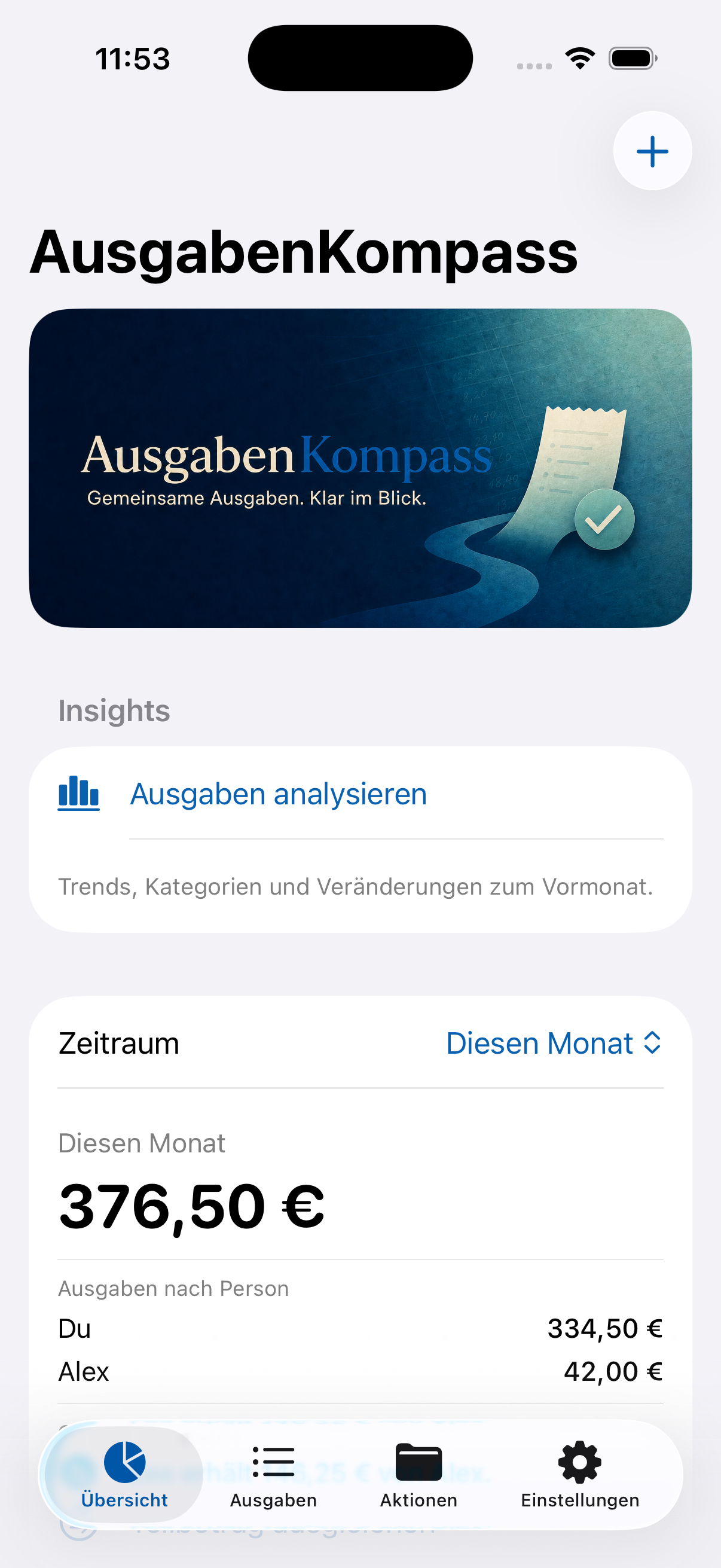 AusgabenKompass auf dem iPhone mit einer Monatsübersicht aus neutralen Beispieldaten